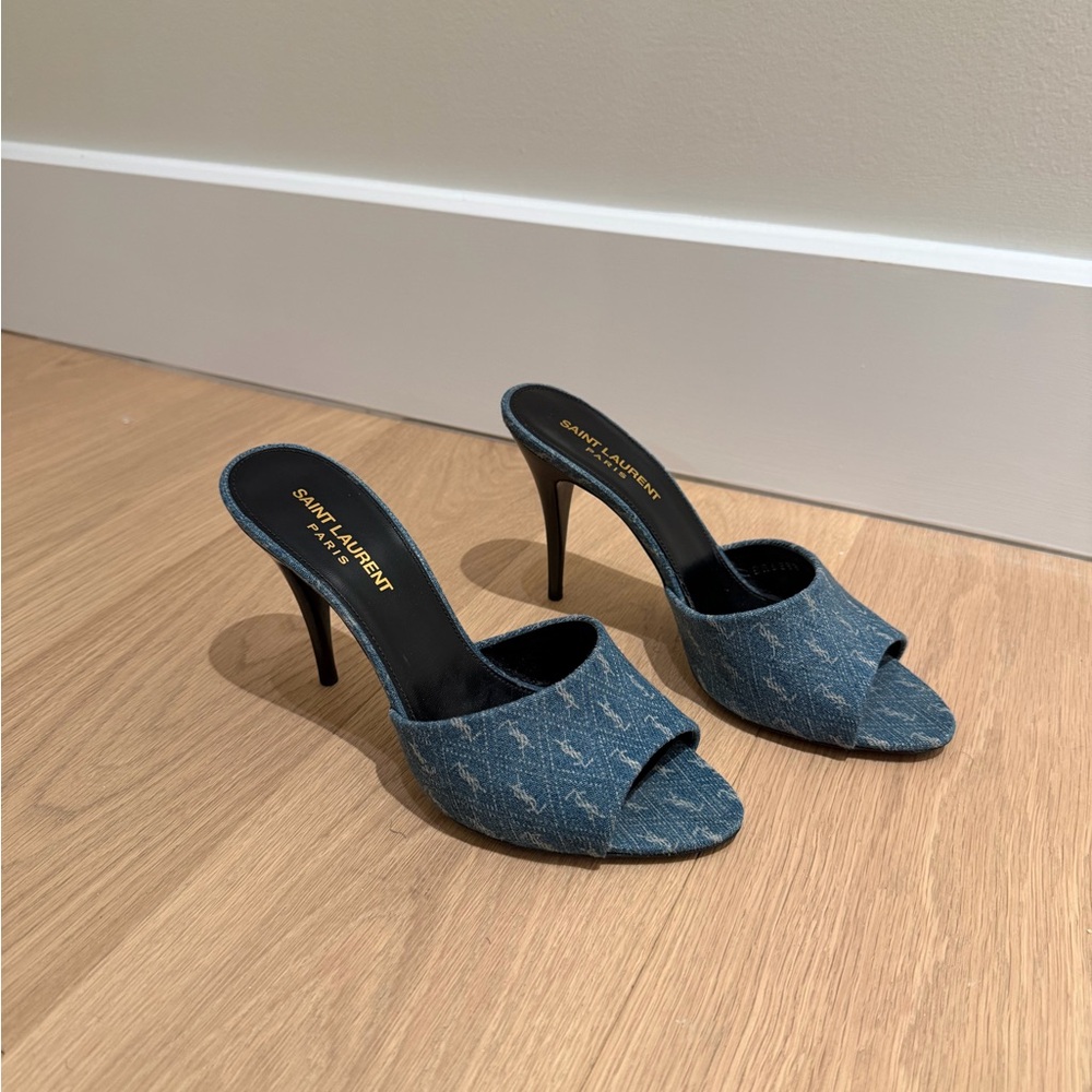 Saint Laurent Denim Blue Heeled Mules